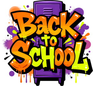 Power up designs with this urban graffiti “Back to School” wordmark, a cool PNG clipart for school event promotion.