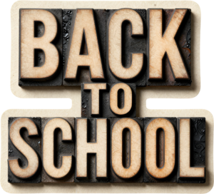 Publish with this vintage letterpress “BACK TO SCHOOL” wordmark, a textured PNG clipart for traditional printing projects.