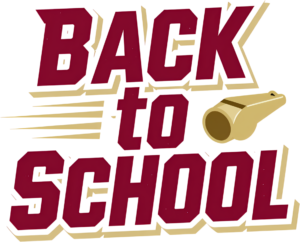 Boost team spirit with this athletic “BACK TO SCHOOL” wordmark, a bold PNG clipart for sports event promotion.