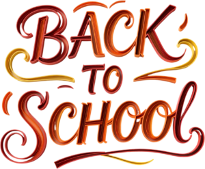 Adorn celebrations with this elegant ribbon-style “BACK TO SCHOOL” wordmark, a beautiful PNG clipart for festive invitations.