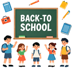 Foster inclusion with this vibrant student “Back-to-School” wordmark, a colorful PNG clipart for diverse classroom decor.
