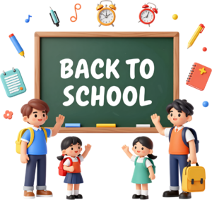 Enhance digital learning with this cheerful 3D “Back to School” wordmark, a cute PNG clipart for kid-friendly educational assets.