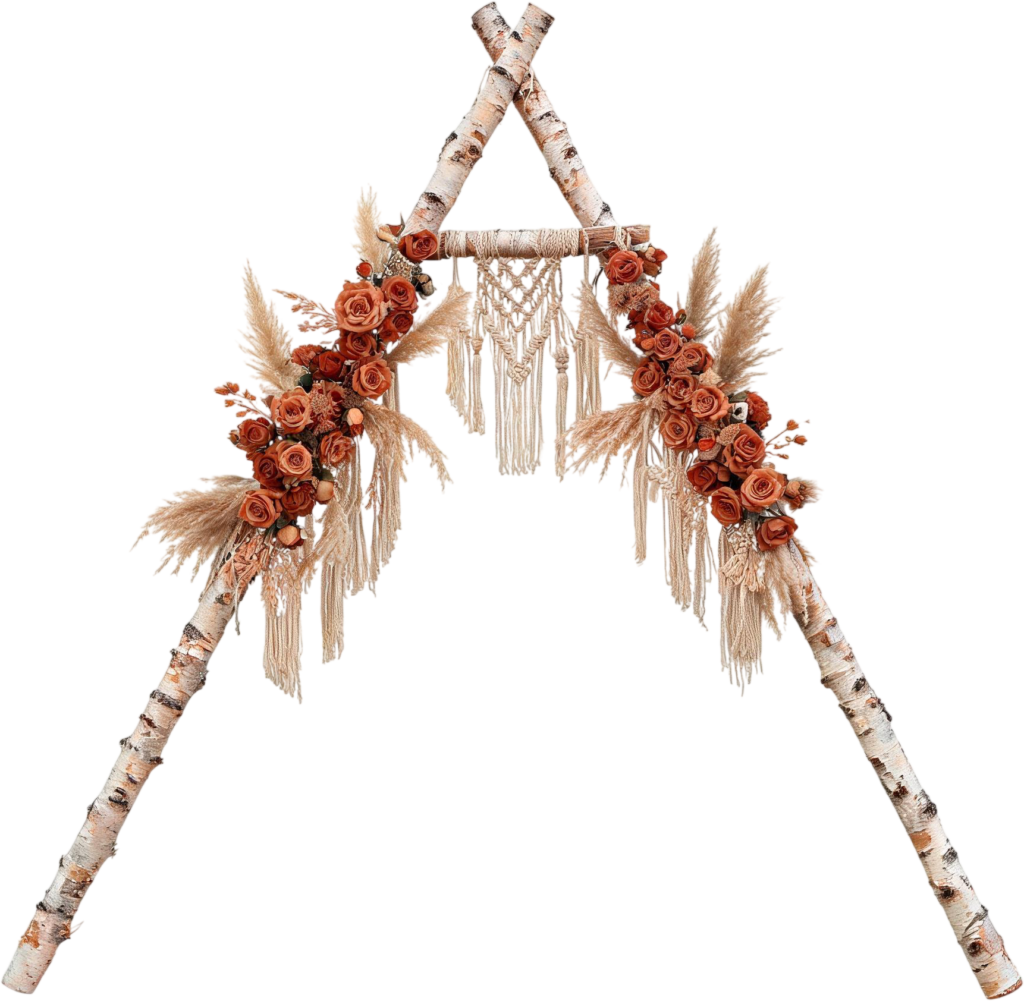 Boho Wedding Arch Illustration PNG with Terracotta Roses Macrame 1 - Boho Wedding Arch Illustration PNG with Terracotta Roses Macrame Free PNG Download