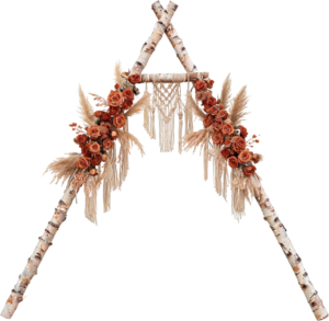 Boho Wedding Arch Illustration PNG with Terracotta Roses Macrame