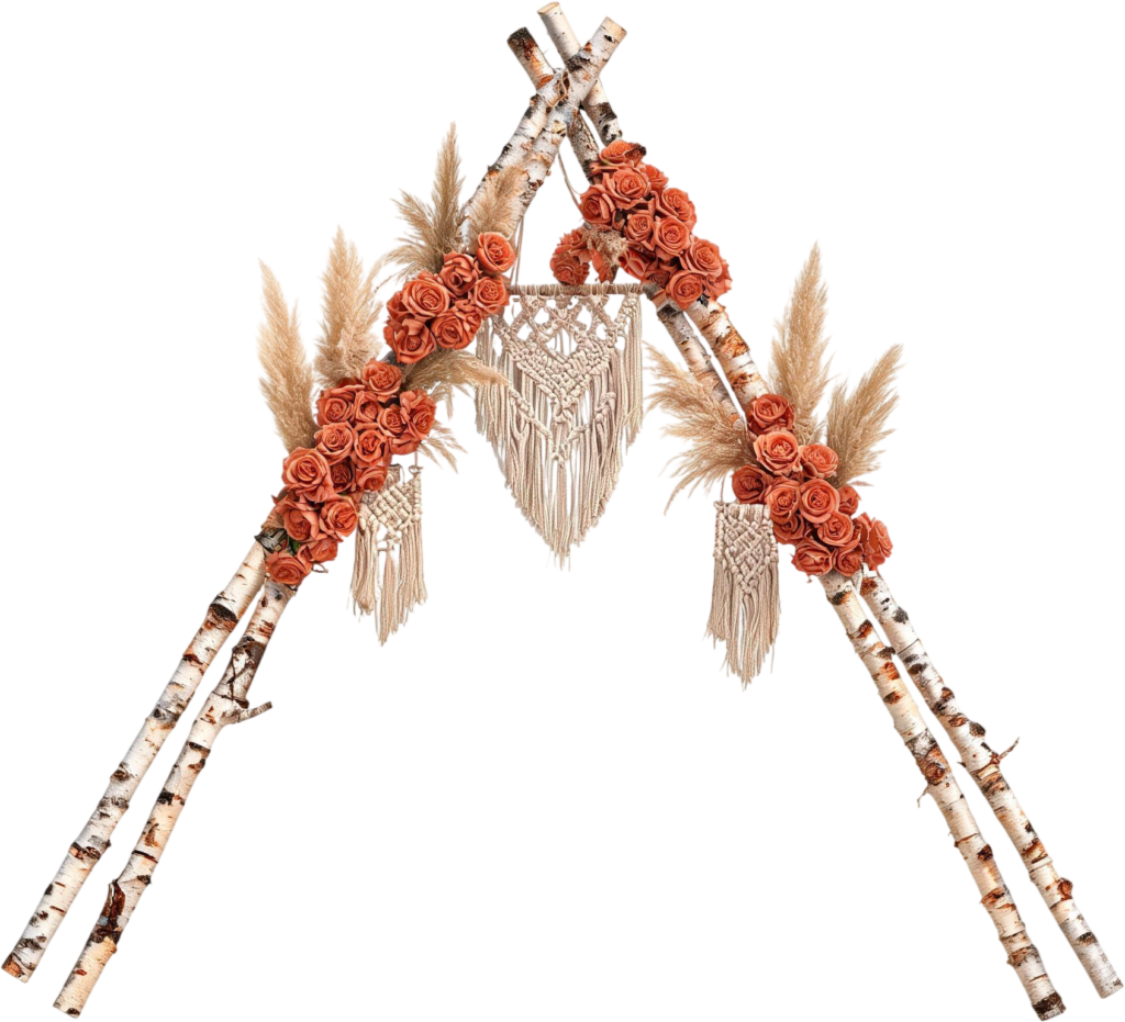 Boho Birch Wedding Arch Illustration PNG with Terracotta Roses 1 - Boho Birch Wedding Arch Illustration PNG with Terracotta Roses Free PNG Download