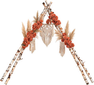 Boho Birch Wedding Arch Illustration PNG with Terracotta Roses