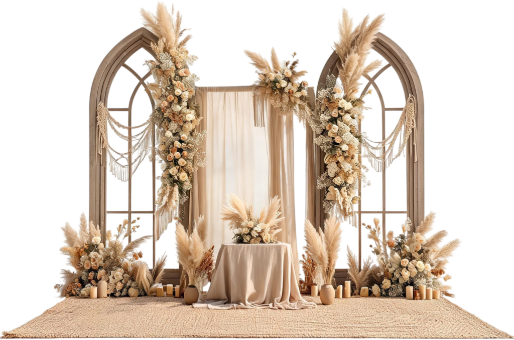 - Elegant Boho Wedding Backdrop Illustration PNG with Pampas Grass Free PNG Download