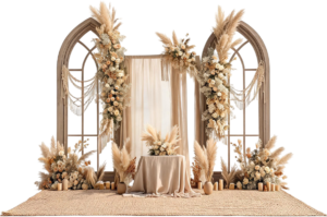 Elegant Boho Wedding Backdrop Illustration PNG with Pampas Grass