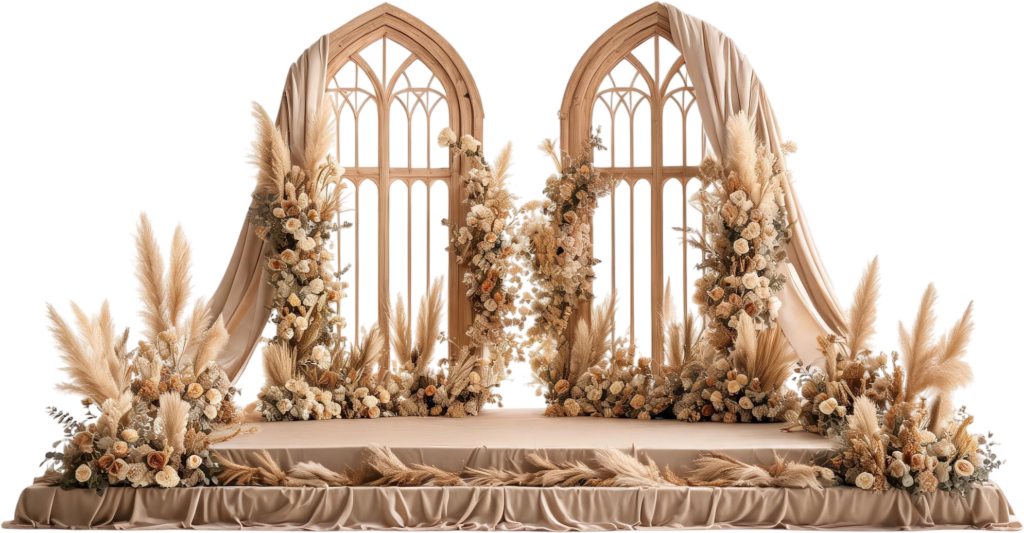 - Rustic Boho Wedding Illustration PNG Backdrop with Arched Windows Free PNG Download