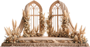 Rustic Boho Wedding Illustration PNG Backdrop with Arched Windows