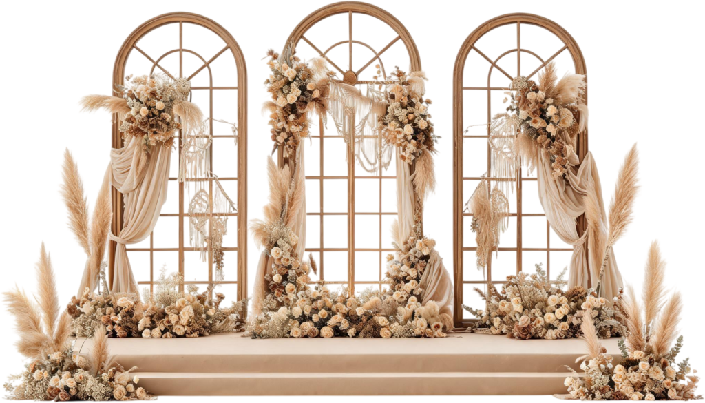 Boho Arched Wedding Backdrop Illustration PNG Floral Ceremony Decor 1 - Boho Arched Wedding Backdrop Illustration PNG Floral Ceremony Decor Free PNG Download