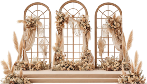 Boho Arched Wedding Backdrop Illustration PNG Floral Ceremony Decor