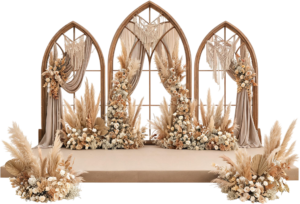 Boho Wedding Arch Illustration PNG Backdrop for Event Design