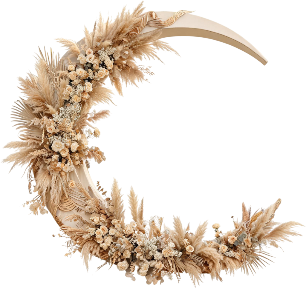 - Boho Dried Floral Crescent Moon Illustration PNG for Wedding Decor Free PNG Download