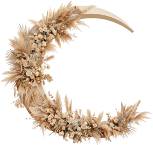 Boho Dried Floral Crescent Moon Illustration PNG for Wedding Decor