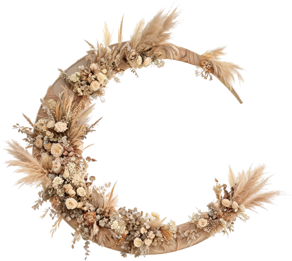 - Boho Crescent Moon Illustration PNG with Dried Flowers and Roses Free PNG Download