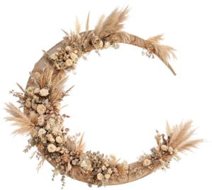 Boho Crescent Moon Illustration PNG with Dried Flowers and Roses
