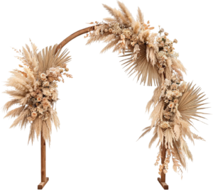 Curved Wood Arch Illustrations, PNG with Boho Pampas Grass & Roses
