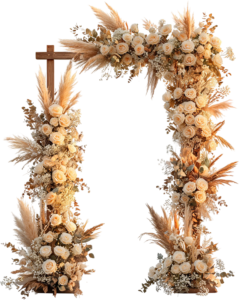 Wooden Cross Arch Illustrations, PNG with Lush Boho Wedding Florals