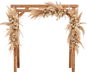 Square Wood Arch Illustrations, PNG with Boho Pampas & Rose Garlands