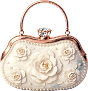Navy blue clutch featuring an intricate paisley pattern, an elegant pearl strap, and a charming Wedding Purse PNG illustration 18 - Navy blue clutch featuring an intricate paisley pattern, an elegant pearl strap, and a charming Wedding Purse PNG illustration Free PNG Download