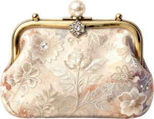 Navy blue clutch featuring an intricate paisley pattern, an elegant pearl strap, and a charming Wedding Purse PNG illustration 4 - Navy blue clutch featuring an intricate paisley pattern, an elegant pearl strap, and a charming Wedding Purse PNG illustration Free PNG Download