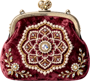 Elegant Clutch featuring embroidered flowers, gold scrolls, and pearl beads, a timeless PNG for women's fashion clipart 16 - Elegant Clutch featuring embroidered flowers, gold scrolls, and pearl beads, a timeless PNG for women's fashion clipart Free PNG Download