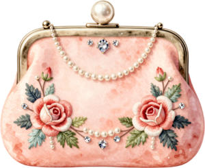Elegant Clutch featuring embroidered flowers, gold scrolls, and pearl beads, a timeless PNG for women's fashion clipart 12 - Elegant Clutch featuring embroidered flowers, gold scrolls, and pearl beads, a timeless PNG for women's fashion clipart Free PNG Download