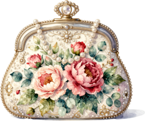 Elegant Clutch featuring embroidered flowers, gold scrolls, and pearl beads, a timeless PNG for women's fashion clipart 3 - Elegant Clutch featuring embroidered flowers, gold scrolls, and pearl beads, a timeless PNG for women's fashion clipart Free PNG Download