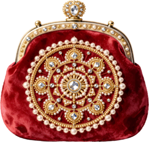 Elegant Clutch featuring embroidered flowers, gold scrolls, and pearl beads, a timeless PNG for women's fashion clipart 5 - Elegant Clutch featuring embroidered flowers, gold scrolls, and pearl beads, a timeless PNG for women's fashion clipart Free PNG Download