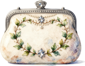Elegant Clutch featuring embroidered flowers, gold scrolls, and pearl beads, a timeless PNG for women's fashion clipart 6 - Elegant Clutch featuring embroidered flowers, gold scrolls, and pearl beads, a timeless PNG for women's fashion clipart Free PNG Download