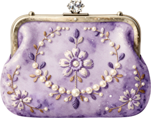 Elegant Clutch featuring embroidered flowers, gold scrolls, and pearl beads, a timeless PNG for women's fashion clipart 9 - Elegant Clutch featuring embroidered flowers, gold scrolls, and pearl beads, a timeless PNG for women's fashion clipart Free PNG Download