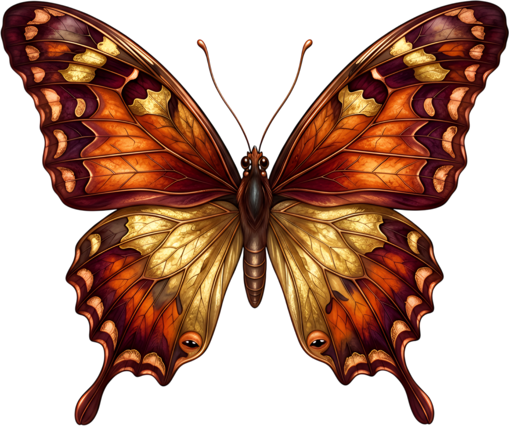 Autumn leaf butterfly portrays warm fall colors and textured wings, a seasonal nature PNG clipart element,