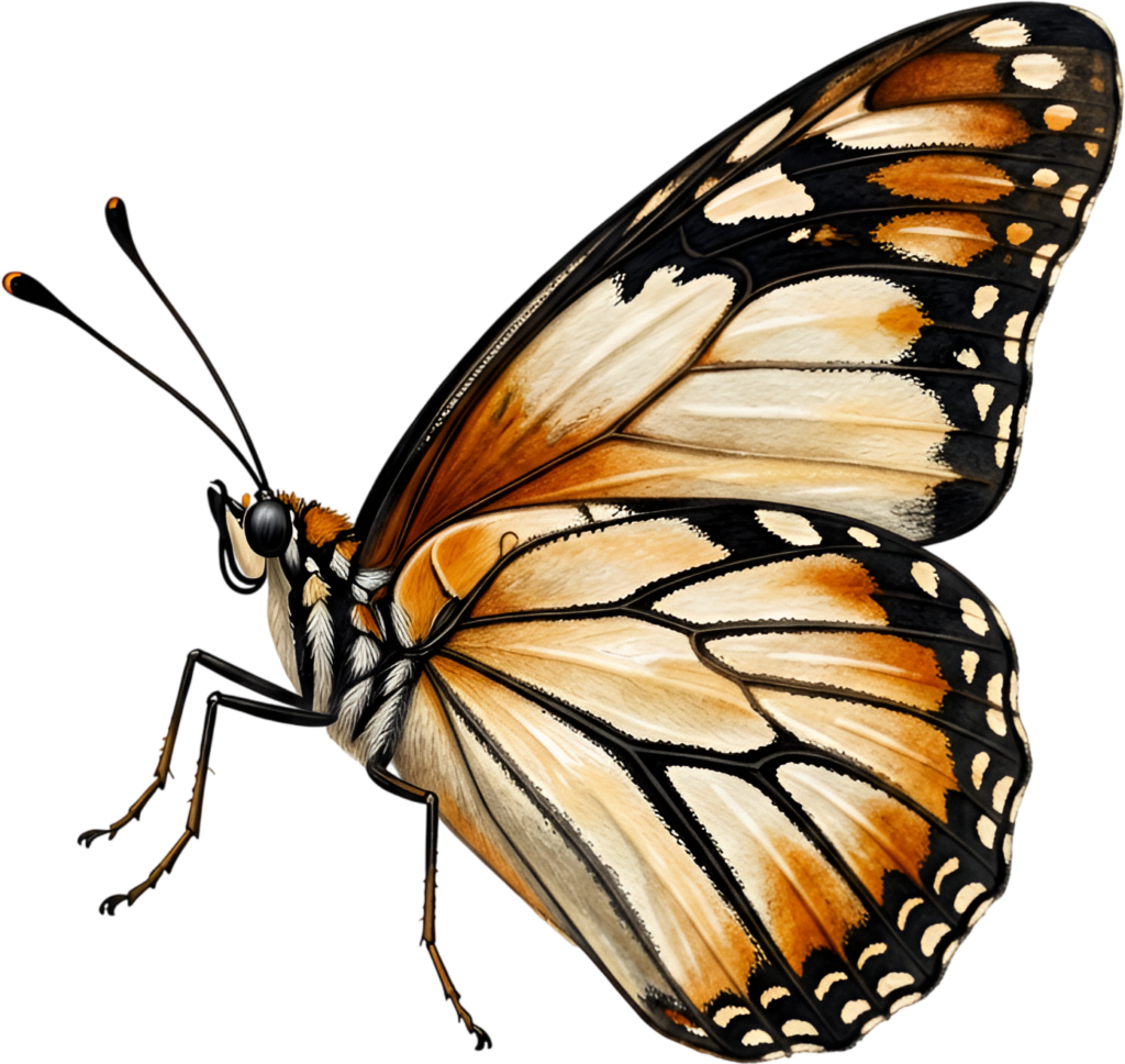 Radiant Monarch Butterfly in profile, an essential PNG for nature-themed clipart, educational resources, and crafting projects
