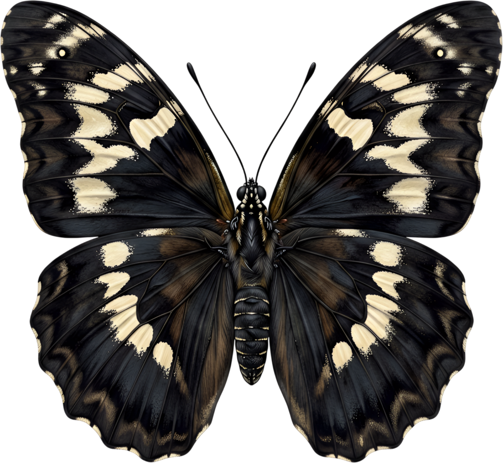Stunning Black and Cream Butterfly artwork, a versatile PNG for elegant clipart, sophisticated designs, and decorative graphic needs