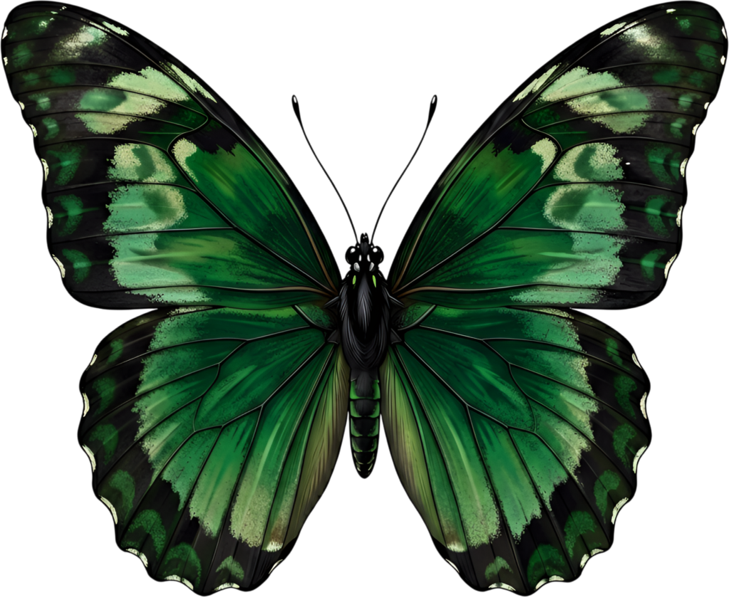 Elegant Emerald Green Butterfly, a luxurious PNG for exquisite clipart, upscale designs, and sophisticated nature-inspired creations