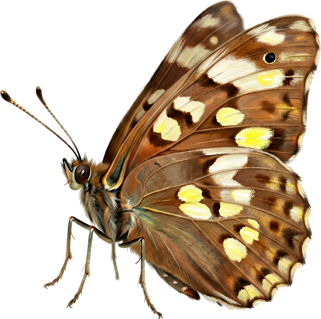 Delicate Brown and Yellow Butterfly in profile, an intricate PNG for charming clipart, rustic themes, and detailed craft embellishments