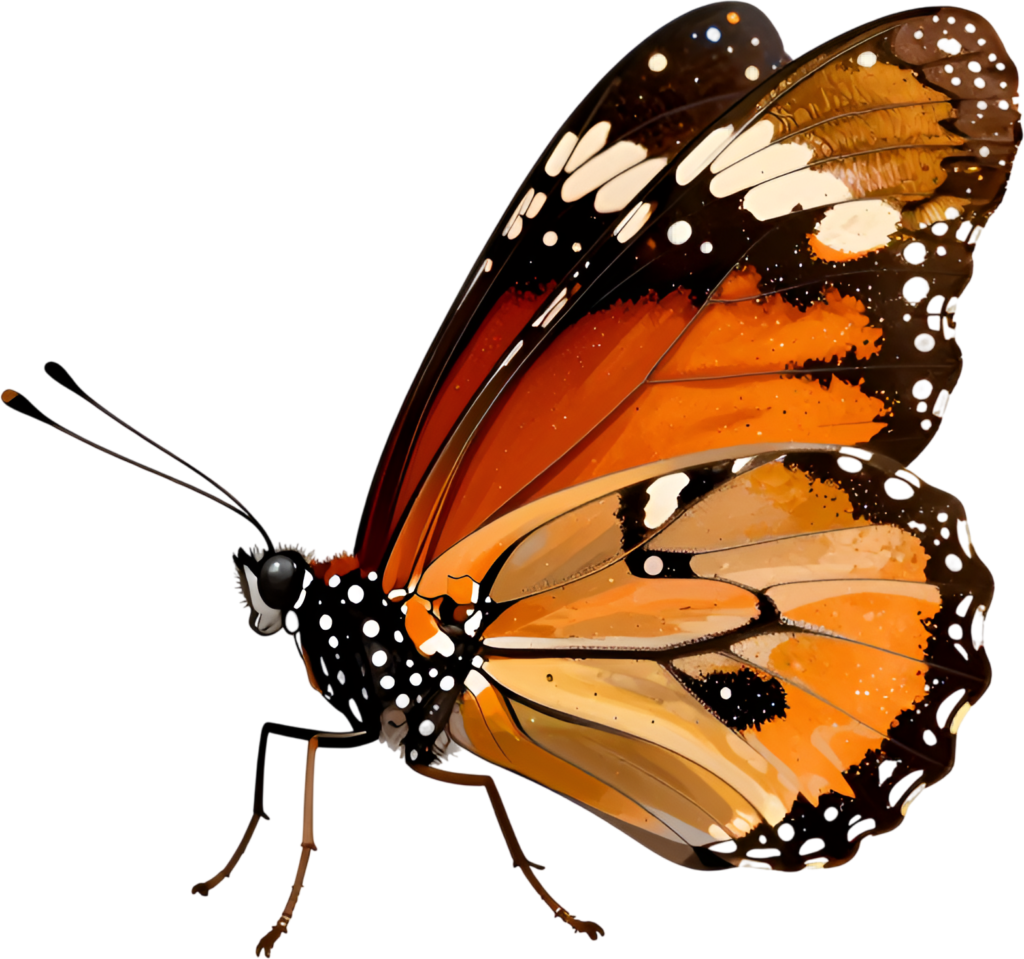 Vibrant Orange Butterfly with speckled wings, an expressive PNG for lively clipart, celebratory themes, and spirited digital art