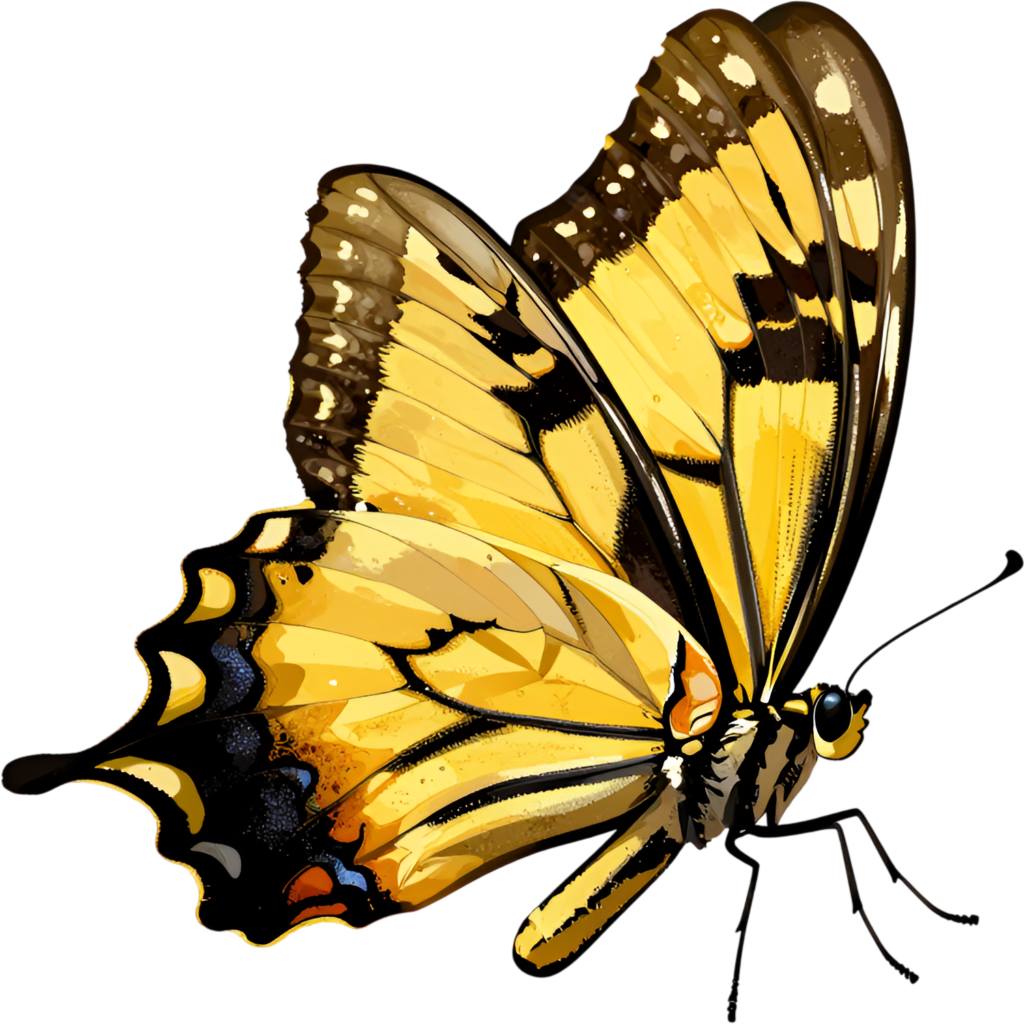 Cheerful Yellow Swallowtail Butterfly in profile, an uplifting PNG for sunny clipart, joyful creations, and delightful digital illustrations