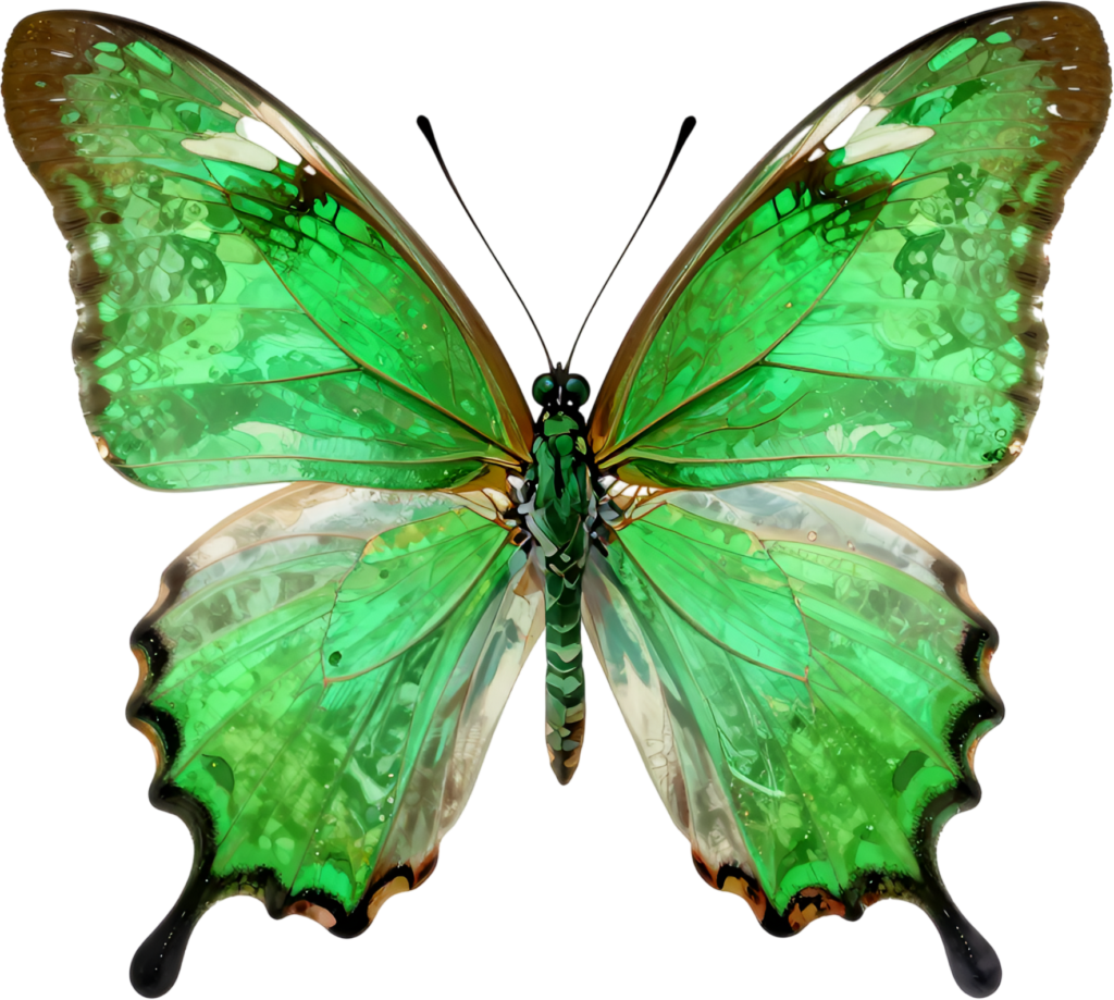 Translucent Green and Brown Butterfly, a unique PNG for ethereal clipart, delicate overlays, and sophisticated natural design compositions