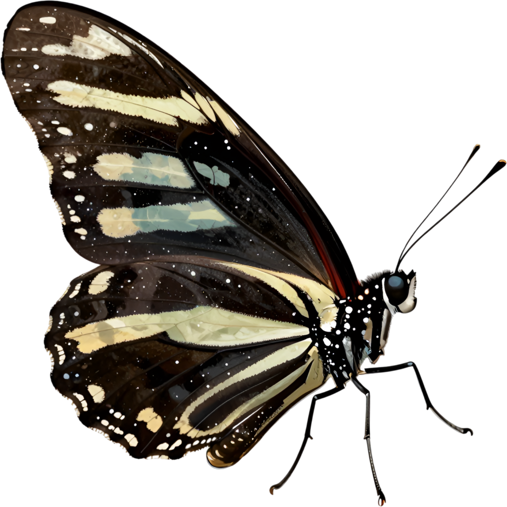 Striking Black and White Striped Butterfly, a bold PNG for graphic clipart, minimalist themes, and contemporary digital design compositions