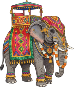Traditional Indian Wedding Baraat Elephant with Royal Howdah Illustration in Transparent PNG