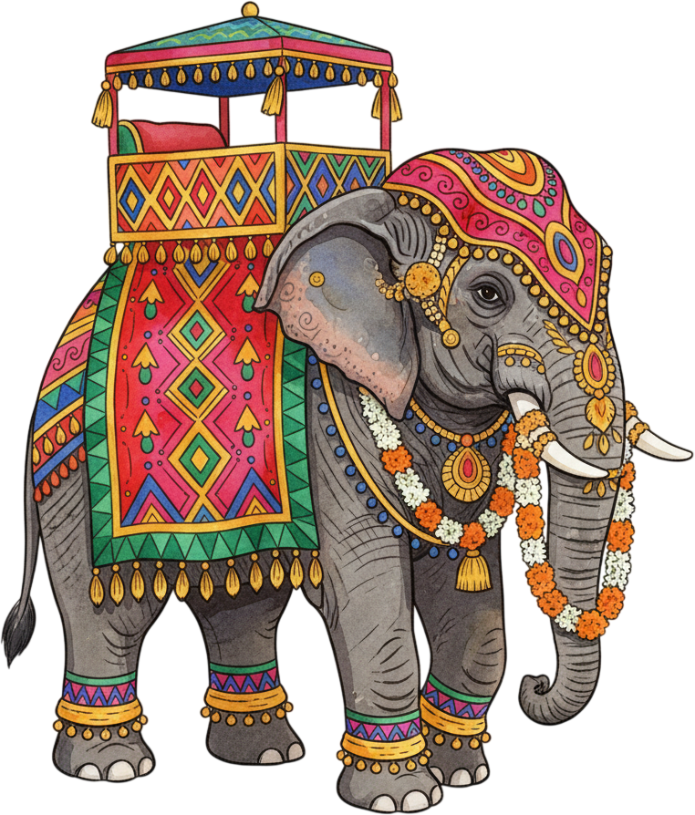 - Traditional Indian Wedding Baraat Elephant with Royal Howdah Illustration in Transparent PNG Free PNG Download