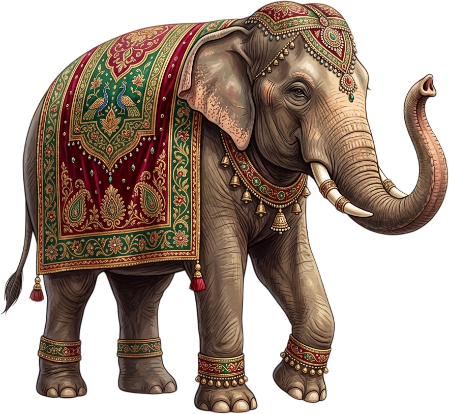 - Royal Indian Wedding Elephant with Maroon Gold Paisley Jhool Illustration in Transparent PNG Free PNG Download