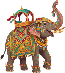 Whimsical Soft Watercolor Indian Elephant with Vibrant Teal Canopy Illustration in PNG Format