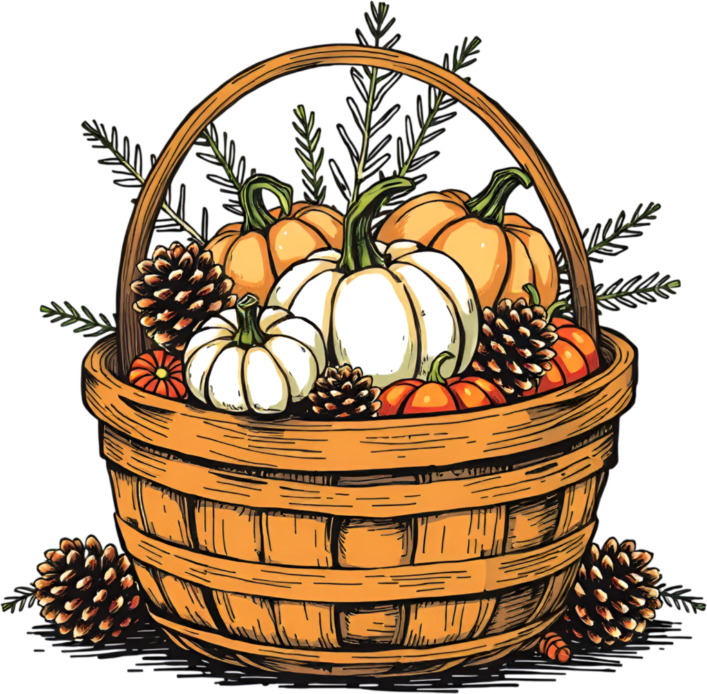 Discover a charming rustic Pumpkin Basket PNG Illustration, perfectly adorned with pinecones and evergreen accents for holiday crafts 1 - Discover a charming rustic Pumpkin Basket PNG Illustration, perfectly adorned with pinecones and evergreen accents for holiday crafts Free PNG Download