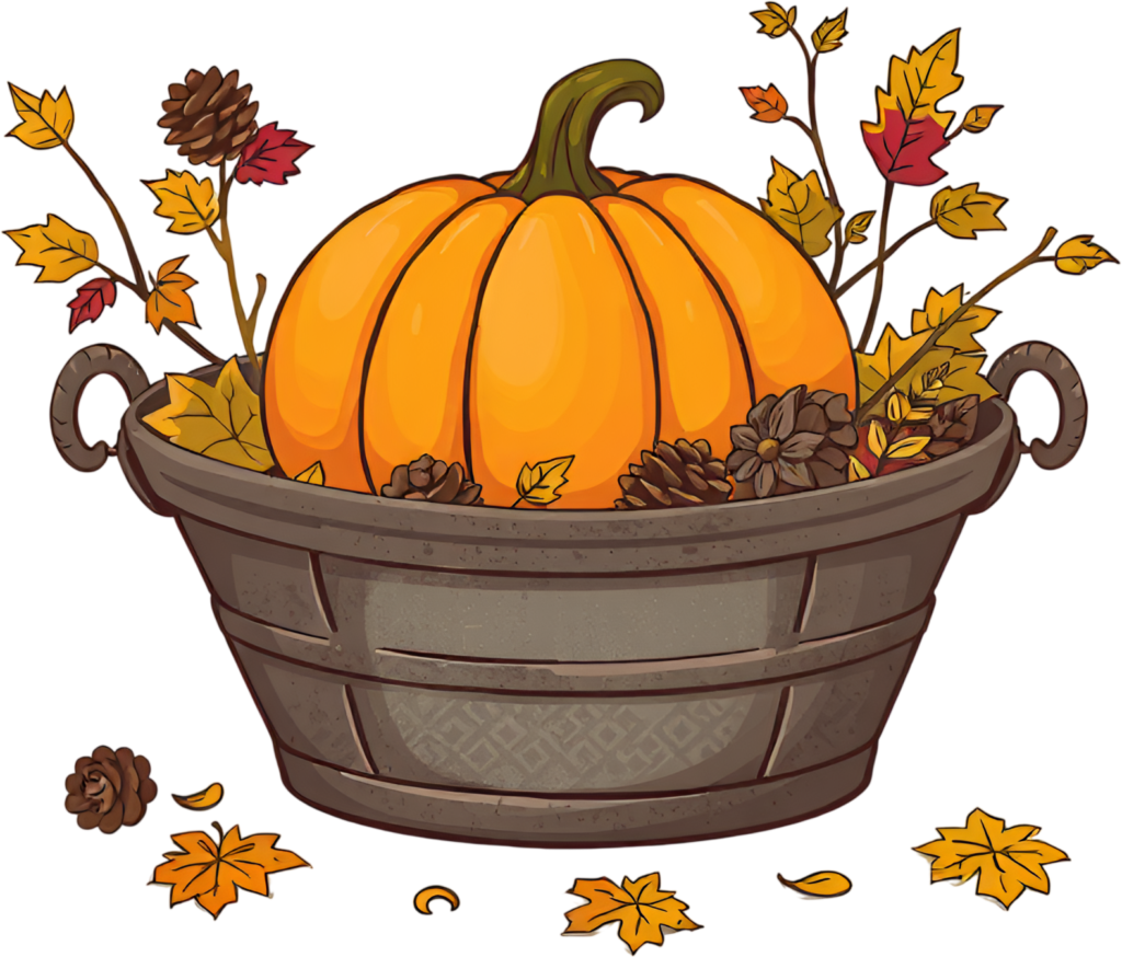 - Find inspiration in this cozy Fall Pumpkin Tub PNG, beautifully arranged with vibrant autumn leaves and pinecones, ideal for home decor Free PNG Download