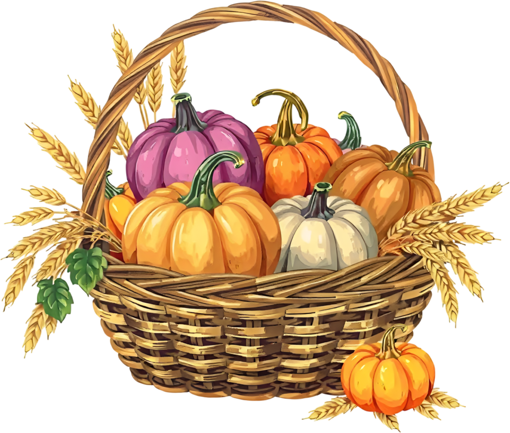 Presenting a delightful Colorful Pumpkin Basket PNG Illustration, featuring diverse gourds and wheat, perfect for unique autumn creations 1 - Presenting a delightful Colorful Pumpkin Basket PNG Illustration, featuring diverse gourds and wheat, perfect for unique autumn creations Free PNG Download