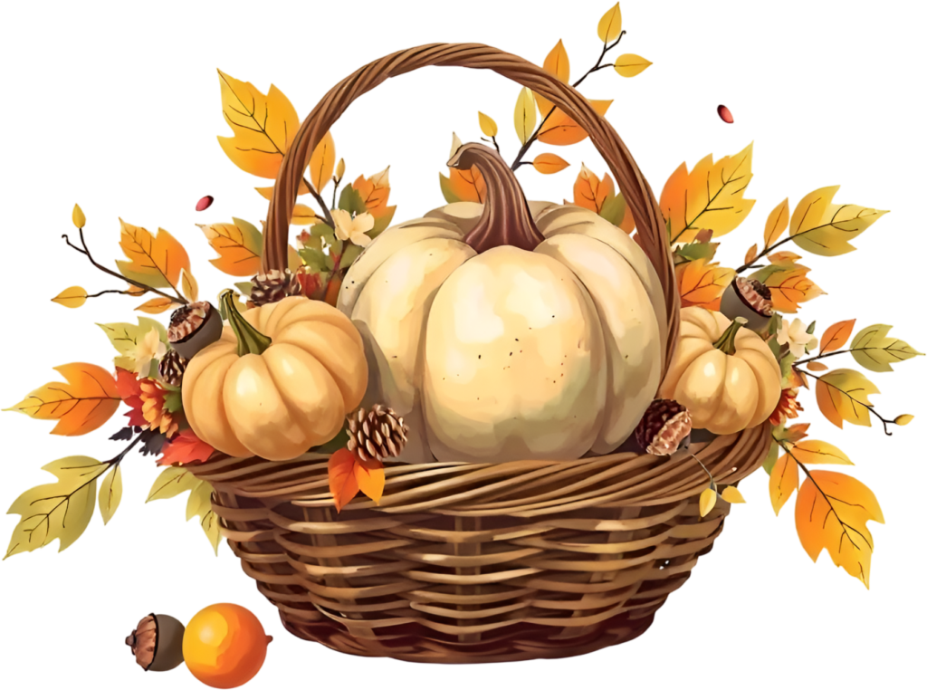 - Obtain this exquisite Fall Pumpkin Basket PNG Illustration, adorned with natural elements like acorns and golden leaves, ideal for elegant designs Free PNG Download
