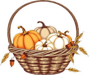 Investigate this minimalist Pumpkin Basket Illustration, a clean PNG with wheat and acorns, superb for understated seasonal branding